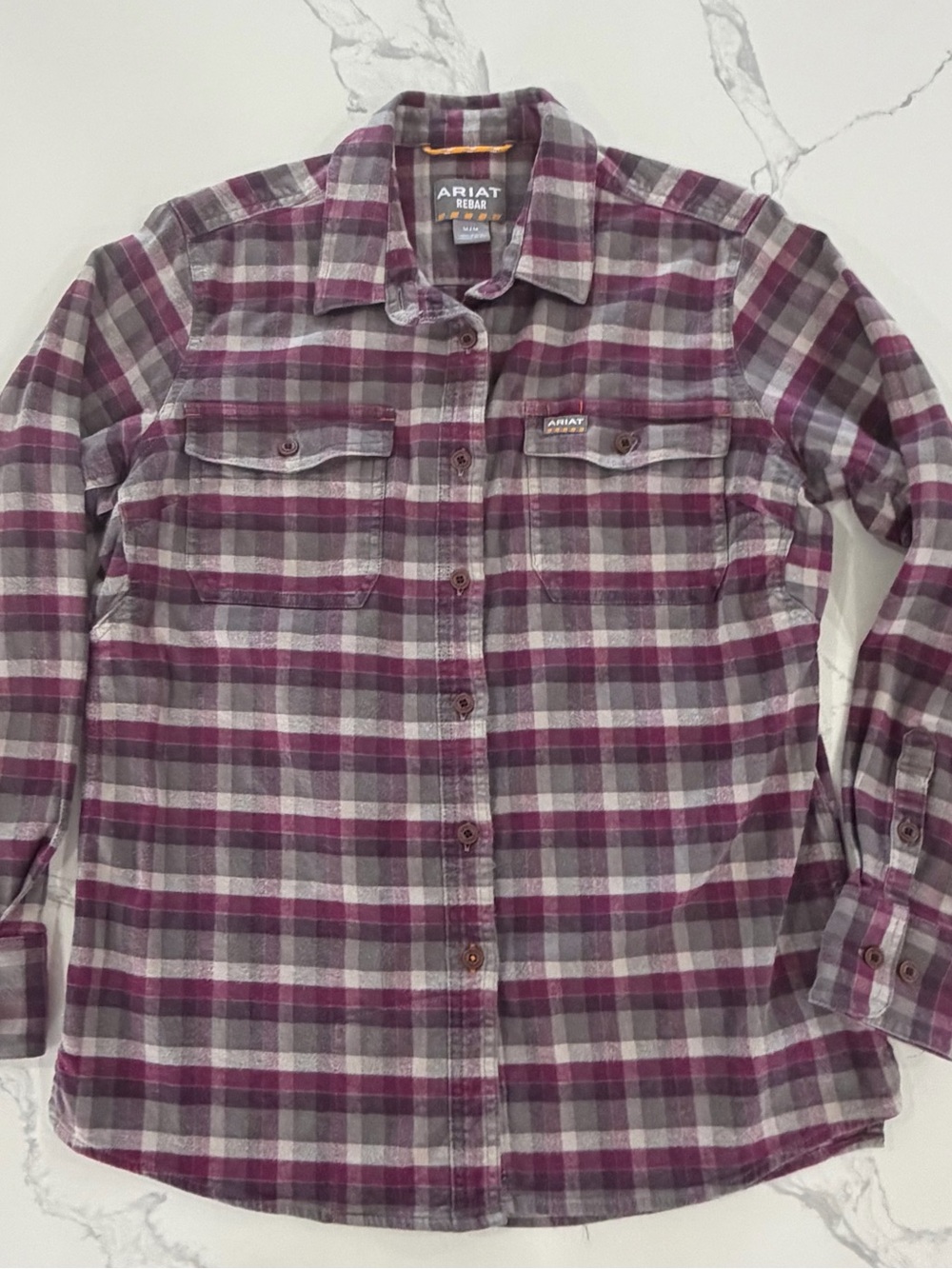 Ariat Rebar Women's DuraStretch Flannel Work Shirt Medium Pink Purple Plaid